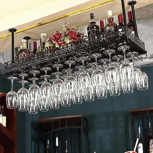 Portabicchieri da vino da appendere, multifunzionale, in metallo nero, per bar, caffetteria e cucina, elegante contenitore per vino (dimensioni: 80 x 35 cm)