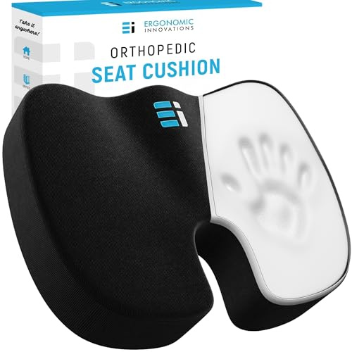 Memory Foam Seat Cushion for Office Chair - Coccyx Cushion for Tailbone Pain Relief - Orthopedic Seat Cushions for Home, Car - Ergonomic Support for Long Sitting, Sciatica, Back Pain, Pressure Relief