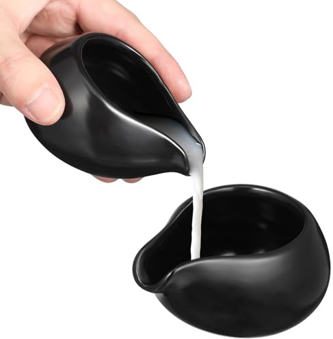 jojofuny Lot de 2 Pots à Lait en Céramique Noire Tasses à Lait Ménagères Petites Tasses à Café Pichet à Miel 150 Ml Usage la Cuisine Salle à Manger et Café Design Rond et Pratique