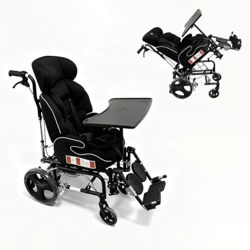 PA-DABAOO Fauteuil Roulant Fonctionnel À Dossier Haut Pour Enfants, Fauteuil Roulant Inclinable Léger Avec Appui-Tête Réglable/Position Assise, Fauteuils Roulants Pour Paralysie,Noir