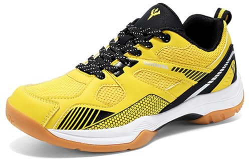 Andningsbara badmintonskor för män och kvinnor, lätt mesh, MD-reaktiv mellansula och vridningskontrollplatta, Gul, 40 EU