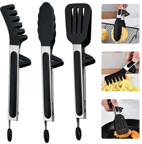 Eulihent 3 stycken kökstång silikon matlagningstång värmebeständig kötttång grilltång med stativ silikontång för matlagning 27 cm spagettitång nudeltång salladång för kök, grillning