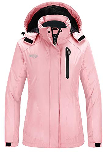 Wantdo Damen Winter Skijacke Warm Fleece Mantel Berg Snowboardjacke Outdoor Kapuzen Windbreaker Jacken Gefüttert Jacke Rosa L