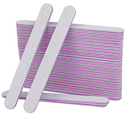 AYITOO 50 Lime per unghie professionali, lime per unghie 100 180, Lima Unghie Gel a Doppio lato per Manicure Nail Art, Carta vetrata Lima Unghie Colore Grigio - Nucleo Viola Forma Diritta