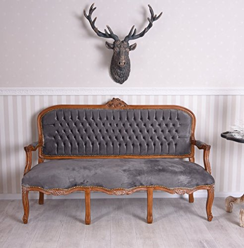 Unbekannt Marie Antoinette Sofa cat361g19 Palazzo Exklusiv - Holzrahmen mit Samtbezug - Grau - Barock - 162 x 108 x 56 cm