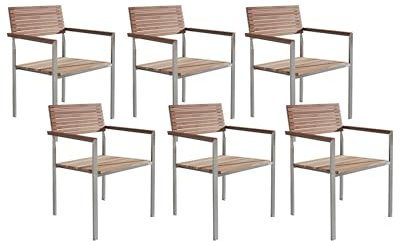 Beliani Klassisches Gartenstuhl 6-er Set Teakholz Hellbraun/Silber Edelstahl Viareggio