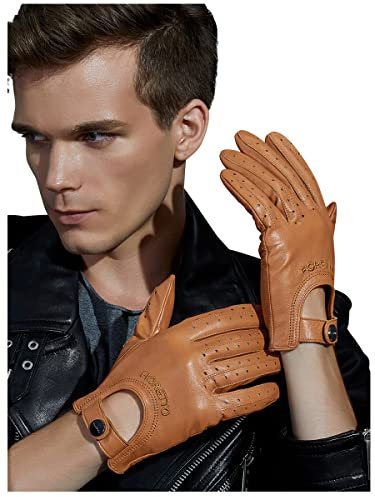 Fiorretto Herren-Lederhandschuhe mit Touchscreen-Funktion, ungefüttert, Cognac, Größe M