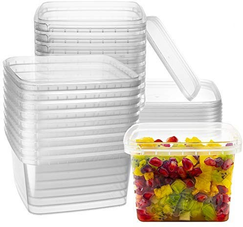 NYHI 16 oz Deli Containers with Lids 20 Pack, Square Clear Plastic Containers with Lids BPA Free, Airtight Soup Containers with Lids for Meal Prep, Take Out & Food Storage