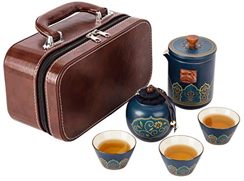 Tragbares Reise-Teeservice mit Koffer, Mini-Teekanne aus Porzellan, 3 Teetassen und 1 Teedose, chinesisches Kung-Fu-Teeservice für Erwachsene, Picknick im Freien
