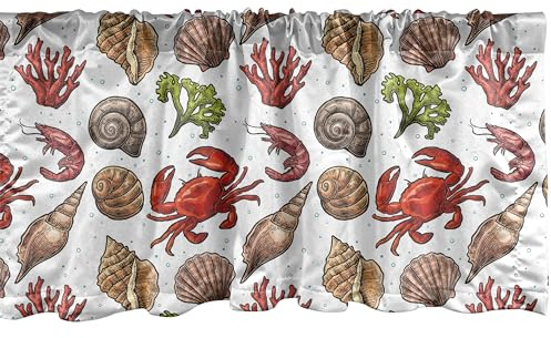 ABAKUHAUS Sea Shells Fenster Volant, Maritime Garnelen, Vorhang Volant für Küche Schlafzimmer Dekor mit Stangentasche, 137 cm X 45 cm, Mehrfarbig