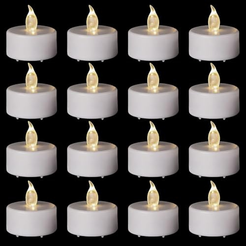 Velas de té sin llama con pilas, velas votivas LED parpadeantes de larga duración, 200 horas, paquete de 24 realistas y brillantes para celebraciones festivas de temporada, decoración blanca cálida