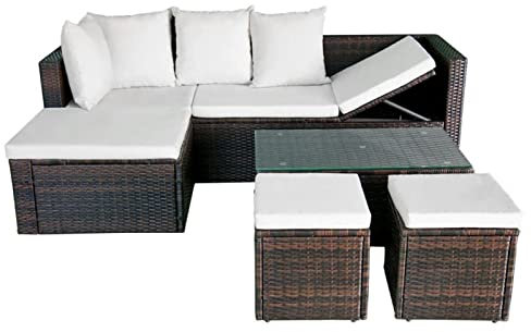 Susany 4-tlg.Garten-Lounge-Set Garten-Ecksofagarnitur Gartensofa Outdoor Ecksofa Gartenlounge Gartengarnitur Sofa Sitzgruppe aus Sofa-Eckteil, Couchtisch,Ottomane,Rückenkissen,Sitzpolster