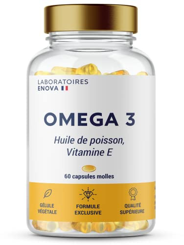 OMEGA 3 | Huile de poisson Ultra concentrée + Vitamine E | Riche en acides gras 700 MG EPA + 500 MG DHA par portion | Vision, Cerveau, Cœur | 60 gélules Biodisponibles | Complement alimentaire