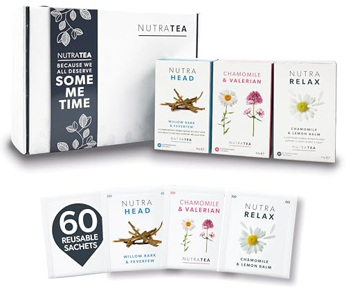 NutraTea - The Relaxing Gift Box - Calming Herbal Teas Perfect For Relaxing - Tea Gift Box For Birthday, Get Well Soon, Thank You & Christmas - Herbal Tea Gift Set - 60 Tea Bags | 3 Blends