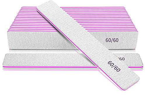 Professional Nail Files for Gel Nails- 60/60 Grit Nail Files for Acrylic Nails, Double Sided Washable Coarse Nail File Manicure Tool for Salon