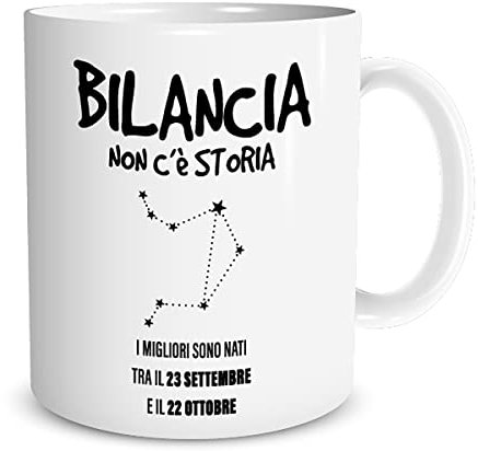Tazza in Ceramica Mug Personalizzata con Segno Zodiacale a Scelta - Oroscopo - Zodiaco - Idea Regalo per Festa della MammaPapà - San Valentino - Compleanno - Anniversario - Natale - Ufficio (Bilancia)