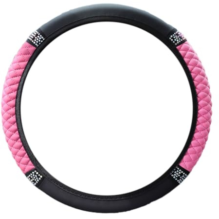 Lenkradbezug Auto,Lenkradbezug Leder,Anti Rutsch,Universal,weich bequem Steering Lenkradschoner Auto Zubehör,Diamant-Lenkradabdeckung Lenkradhülle Sommer & Winter Autozubehör Innenraum 37-38cm,Rosa