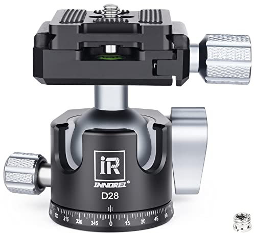 28mm Low Profile Tripod Ball Head INNOREL D28 Professional All Metal CNC 360° Panoramic Camera Tripod Head for Monopod,DSLR Cameras,Camcorder,DV with 1/4 Arca Swiss Quick Release Plate Load 22lb/10kg