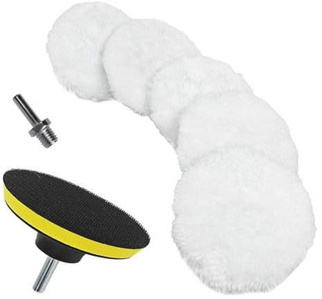 7 pz. 7,6 cm tamponi di lana per lucidatura, dischi per lucidatura con adattatore per trapano M10, dorso a gancio, attacco per trapano per auto, auto, mobili, pulizia con ceratura