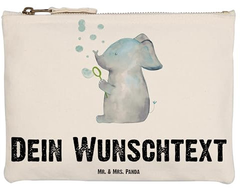 Mr. & Mrs. Panda Personalisierte Schminktasche Elefant Seifenblasen Größe M - Geschenke, Kosmetiktasche Personalisiert, Heimat, Elefanten, Damen Mit Namen, Kulturbeutel, Lustige Sprüche, Liebe