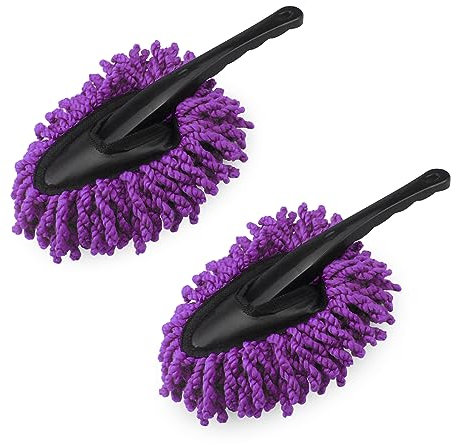 JNNJ 2 piezas Car Duster, cepillo de limpieza de plumero de coche, cepillo de limpieza de microfibra con mango, mini plumero para coche, universal (morado)