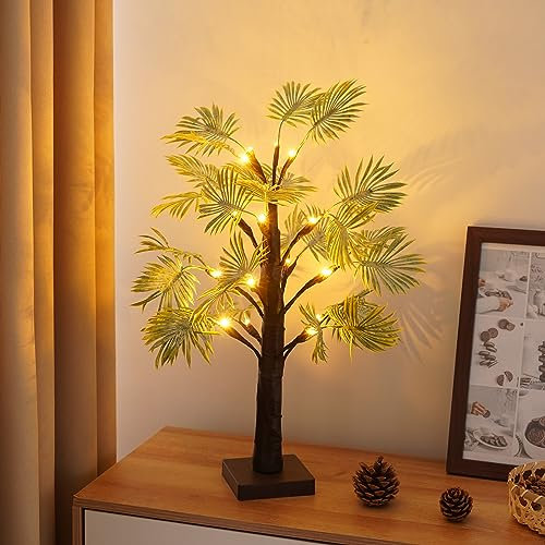 MEDOYOH 16LEDS Palm Tree Light, 55cm/21.65in Height Warmwhite Summer Table Light Up Tree, AA Battery Included/USB Powered for Christmas Home Party Wedding Coffee Shop Decor