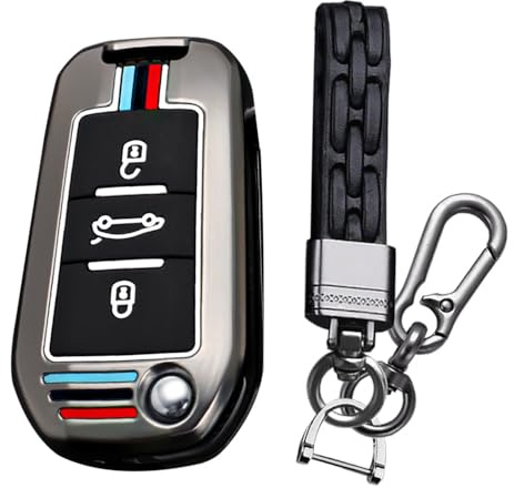 KUNIO Klapp Schlüsselhülle Passt für Opel Crossland X Zafira Corsa F Grandland Passt für Pe-ugeot 5008 208 308 Passt für Citroen C3 C4 Cactu Schutz Metallgehäuse Schlüsselanhänger A Schwarz