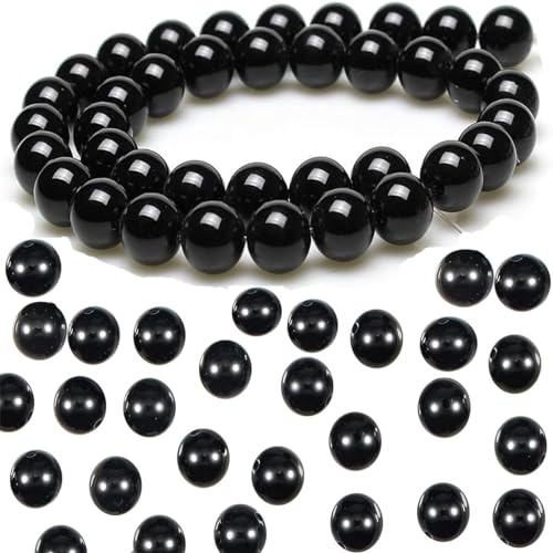 BOBOZHONG Perle Nere,100 Pezzi Vetro Perline Rotonde Perline Vetro per Braccialetti 8mm Nero Finte Perle Decorazione Rotonde Beads per Collane Creazione Gioielli Fai da Te Artigianato