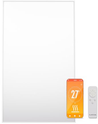 KLARSTEIN Radiatore elettrico a basso consumo a infrarossi, Stufa a parete 600 W, App e WiFi, Rilevamento finestra aperta, timer, emettitore termico, radiatori a basso consumo elettrico senza CO2