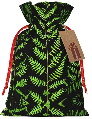 ZISHAK Natürliche Pflanzen-Silhouette, Farnblatt, zarte Jute, Kordelzug, Geschenkbeutel, handwerklicher Stoff, Geschenktasche, perfekt für Weihnachten