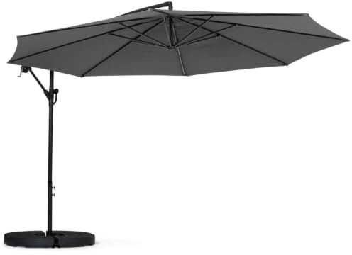 IDMarket - Parasol déporté Rotatif 360 Ajaccio Gris D.3,5M | Avec 4 dalles et 1 housse