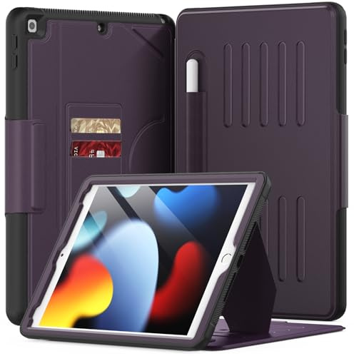 KAIJIAbox for iPad 9th/8th/7th Generation Case 10.2 inch 2021/2020/2019, PU Leather Strong Magnetic Cover with Multi-Angle Magnetic Stand, Pencil Holder, Card Slots, Auto Sleep/Wake, Purple