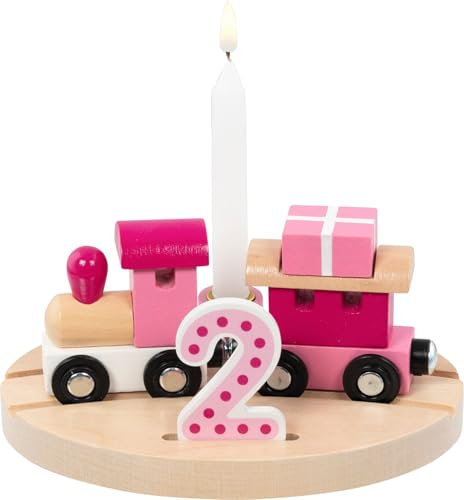 goki 60667 - Treno di compleanno in legno di lille, per tavolo decorativo di compleanno con numeri 1 2 3 4 5 6, in rosa, decorazione perfetta per feste di compleanno per bambini, 16 cm x 12 cm x 7 cm,