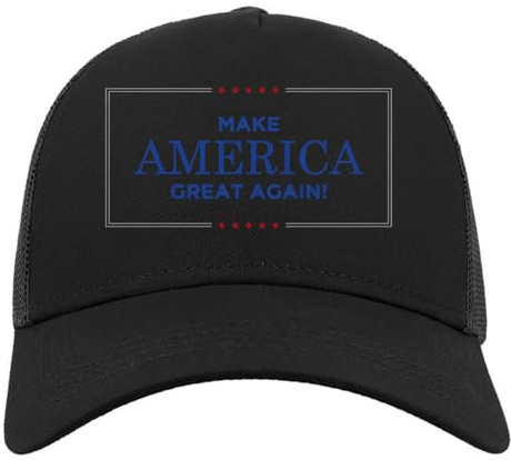 Atspauda Make America Great Again Casquette de camionneur en coton avec slogan demi-maille Noir, Noir , Taille unique