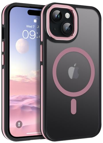 DOMAVER Cover magnetico protettivo per iPhone 15 Plus, compatibile con Magsafe, cover per iPhone 15 Plus 6,7 pollici (17 cm), trasparente, opaco, protezione, sottile, antiscivolo, Rosa