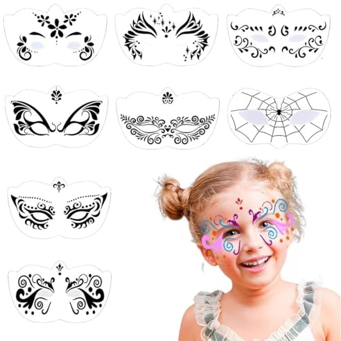EIHI 8 Kinderschminken Vorlagen, Wiederverwendbare Gesichtsbemalungsschablonen für Kinder und Erwachsene - Kreative Gesichts- und Augenmalerei - DIY Schminkvorlage für Bühne und Halloween Make-up