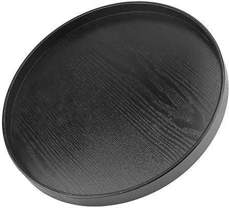 Leopacat Plateau Noir, Service Rond Assiette Grand pour thé café Collations Eau Boissons Serveur Nourriture Décoration D'intérieu Repas Restaurant Plateaux Dessert Maison Cuisine