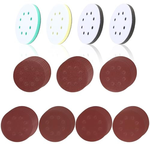 35 Pezzi Dischi Abrasivi 125mm Velcro e 4 Pezzi Platorello per Trapano,Platorello Morbido con 8 Fori per Levigatrice Orbitale,Kit Carta Abrasiva 125mm Grana Fine per Smerigliatrice