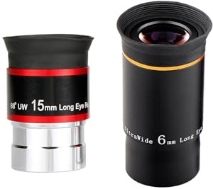 SVBONY 68 Degree Ultra Wide Angle Telescopes Eyepiece 15mm Bundle with SVBONY 66 Degree Ultra Wide Angle 6mmTelescope Eyepiece, 1.25 Inches Telescope Accessories for Astronomy Telescope