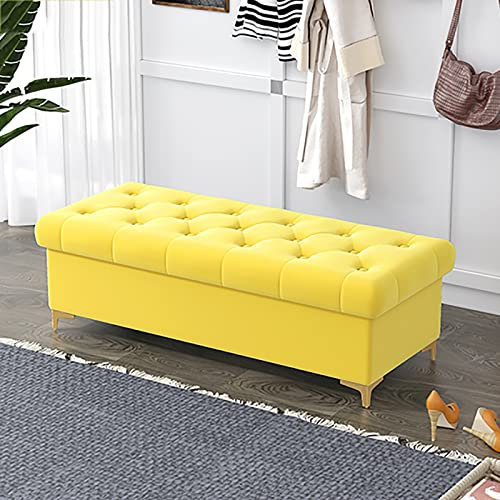 Luxuriöse Polsterbank mit Samtbezug, Ottomane für Schlafzimmer und Wohnzimmer, modern, gelb, 61 x 40 x 40 cm