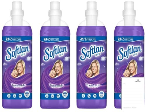 Softlan Weichspüler Traumfrisch 4 x 1L für unwiderstehlich weiche Wäsche + Halley Notizblock | Softlan (4x1L). Für unwiderstehlich weiche Wäsche. Mit langanhaltendem, traumhaftem Duft. Ideal für die tägliche Wäsche.