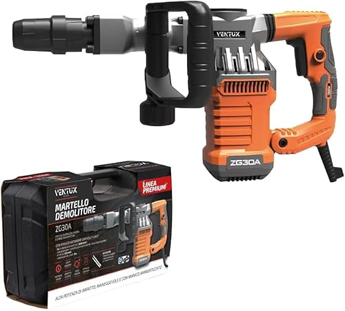 Martello Demolitore 1300W 3800 colpi/min 15 Joule – Con 3 Punte e Scalpello – Manico Antivibrazione e Impugnatura Girevole – Valigetta Rigida