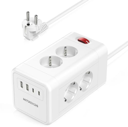 HITRENDS 12 in 1 Tischsteckdose USB C, Steckdosenleiste 8-Fach mit Schalter und 4 USB, Verteilersteckdose, Wandmontage/Tischmontage, Schuko Steckerleiste USB für Zuhause/Büro/Schreibtisch, Weiß