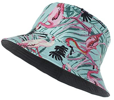 WOFASHPURET Fashion Flamingo Druck Bucket Hat Doppelter Outdoor-aktivitäten Uv-Schutz Perfektes Accessoire Für Strand Angeln Und Urlaub Sanftem Grün