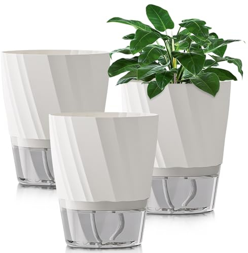 ACAREY 3 Stück Blumentopf Selbstbewässernd, Selbstbewässerungstopf mit Wasserspeicher, 17 cm Kräutertopf Selbstbewässernd, Blumentopf Mit Bewässerungssystem für Innen Balkon Schlafzimmer (weiß)