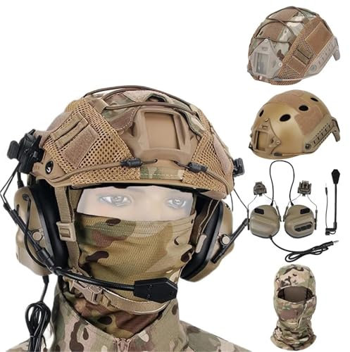 YChoolco Tactical Helmet Set with Airsoft Mask Visor Tactical Headset and Helmet Cloth Fast Safe Helmet for Outdoor Paintball