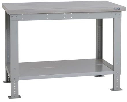 BiGDUG Height Adjustable Workbench - Heavy Duty Workshop Table - 877H x 1215W x 750D mm - Laminate Worktop Full Depth Lower Shelf
