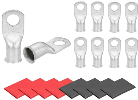 sourcing map 8 Pcs Battery Cable Ends 3/0 AWG 1/2 Inch Tubular Ring Terminals Closed End Crimp Connectors Bare Copper Eyelet with Heat Shrink Tubing