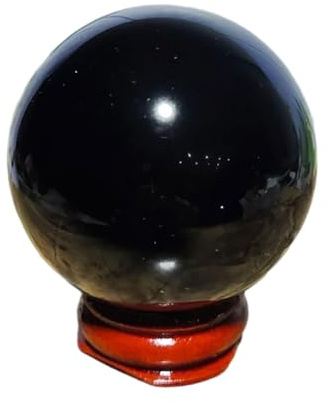 SUPBEI Natürliche Obsidian -Kristallkugel auf Holzstand für Fengshui, Meditation, Wahrsagerei, Heimdekoration, Heilung Edelstein Schwarze Magie Kristalle Kugel,60mm