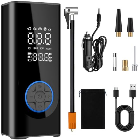 Compressore d'aria portatile, pompa per pneumatici auto, 6000 mAh, con cavo/senza fili, doppia alimentazione, 150 psi, gonfiatore per pneumatici, senza fili, digitale, a doppio valore, per auto, moto